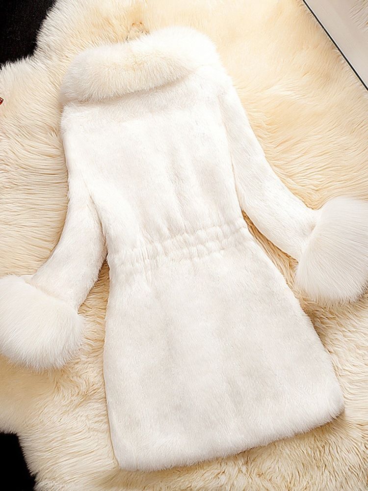 Mittellanger Schmaler Dicker Wintermantel Aus Kunstpelz Für Damen
