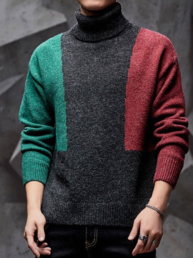 Farbblock Standard Patchwork Herren Casual Pullover