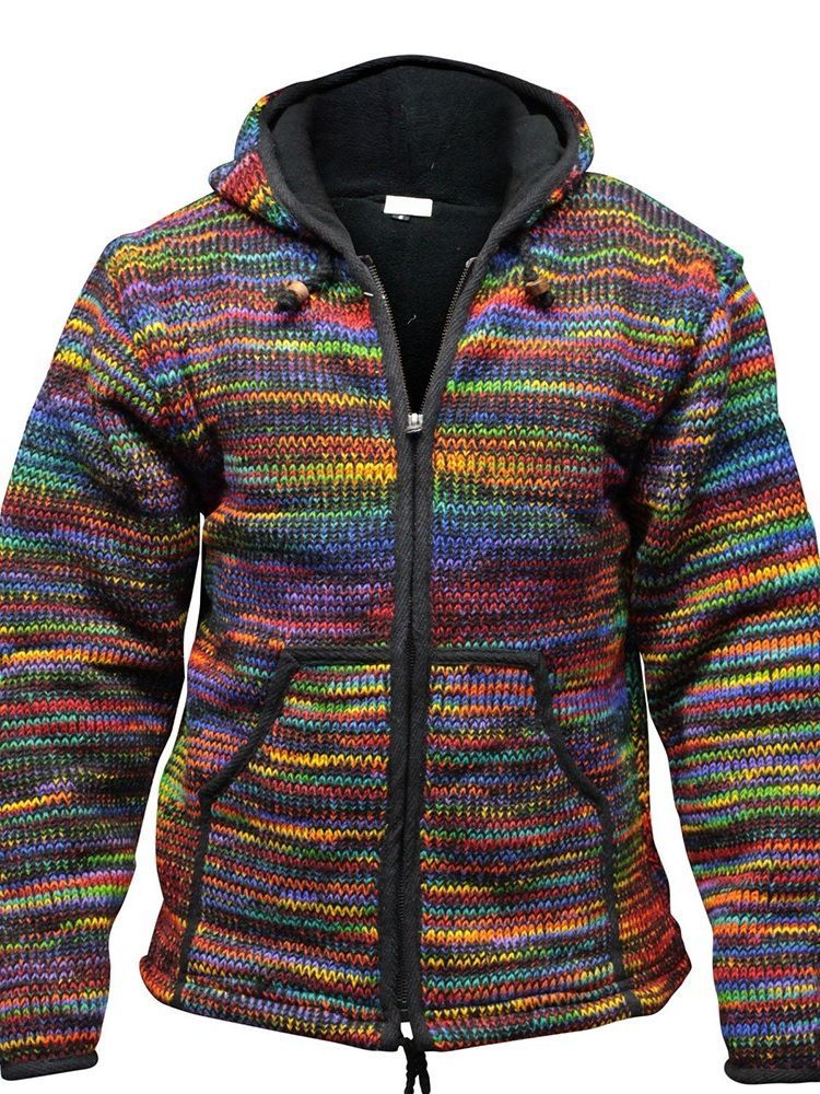 Männer Standard Color Block Kapuzen Vintage Loose Sweater
