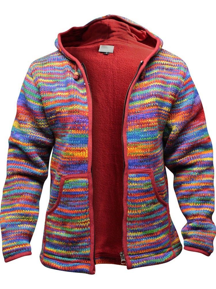 Männer Standard Color Block Kapuzen Vintage Loose Sweater