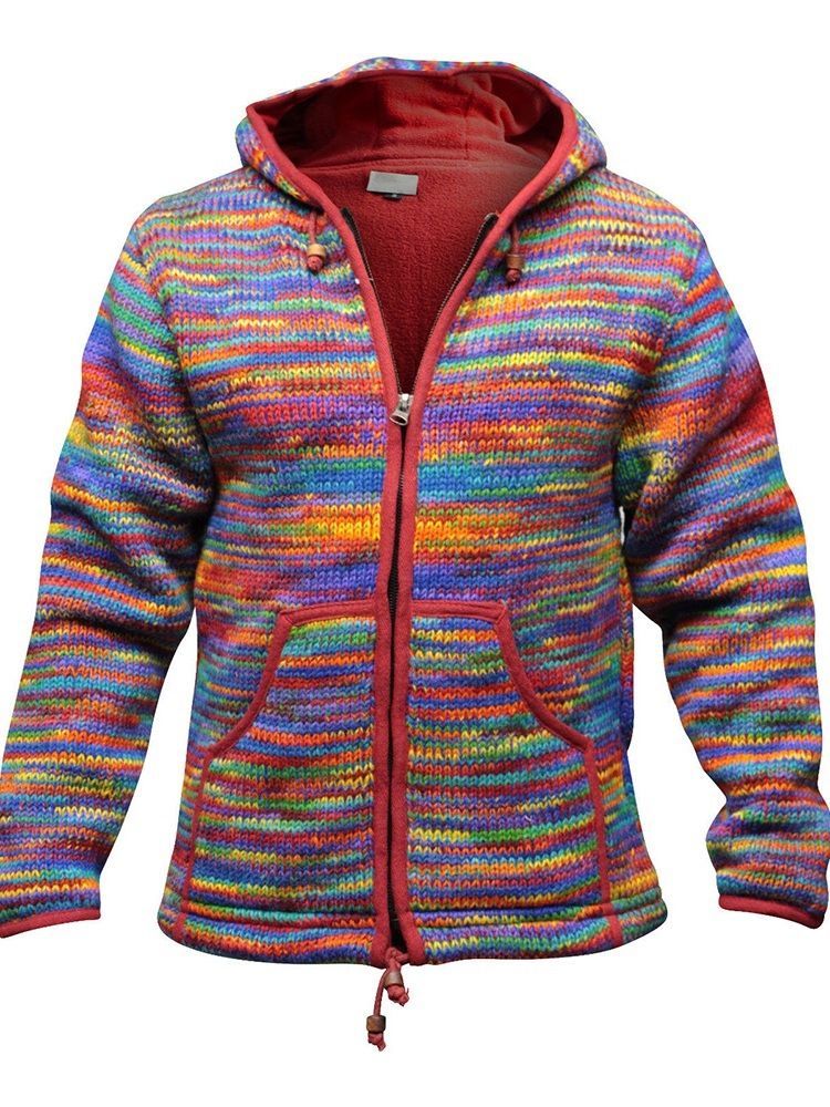 Männer Standard Color Block Kapuzen Vintage Loose Sweater
