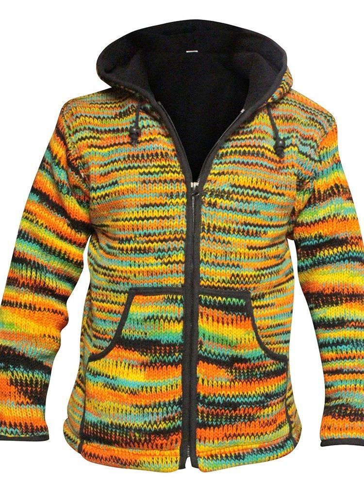 Männer Standard Color Block Kapuzen Vintage Loose Sweater