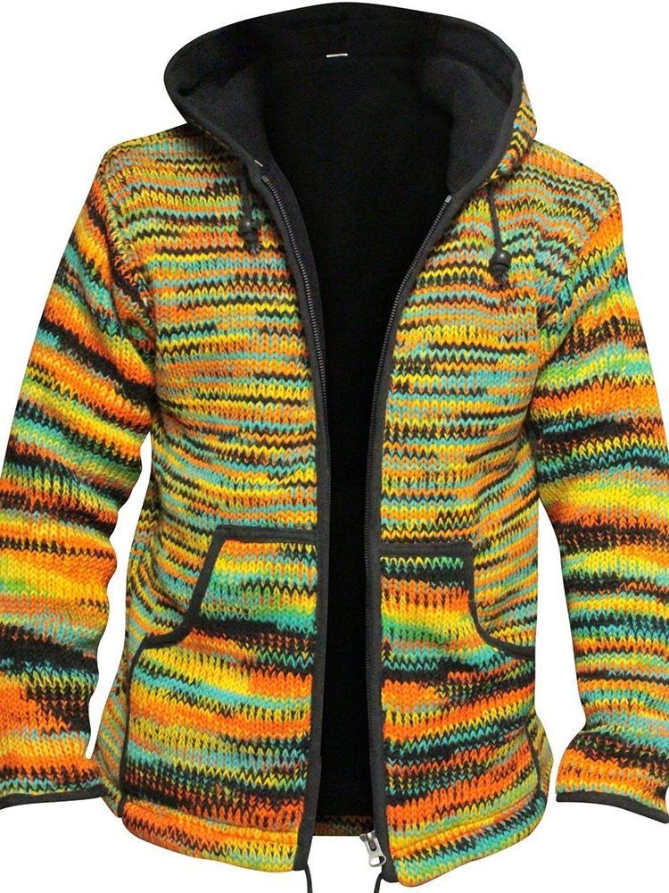 Männer Standard Color Block Kapuzen Vintage Loose Sweater