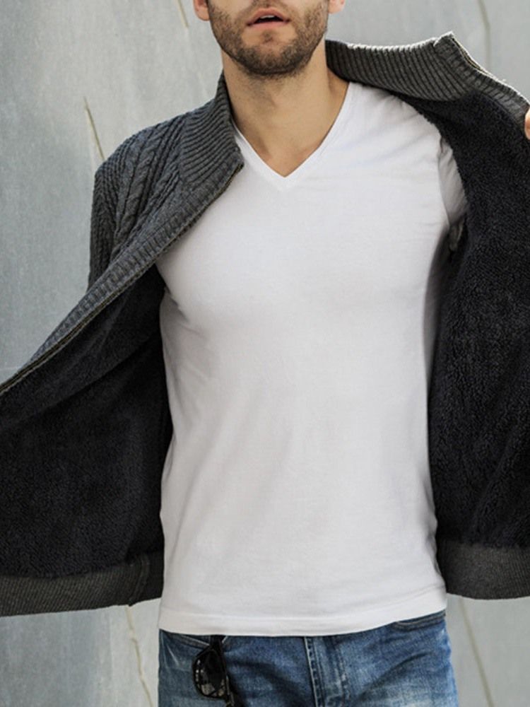 Patchwork Stehkragen Standard Reißverschluss Herren Pullover