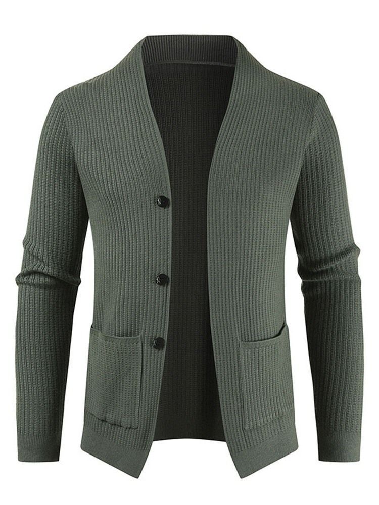 Plain Pocket V-ausschnitt Lässiger Einreihiger Herrenpullover