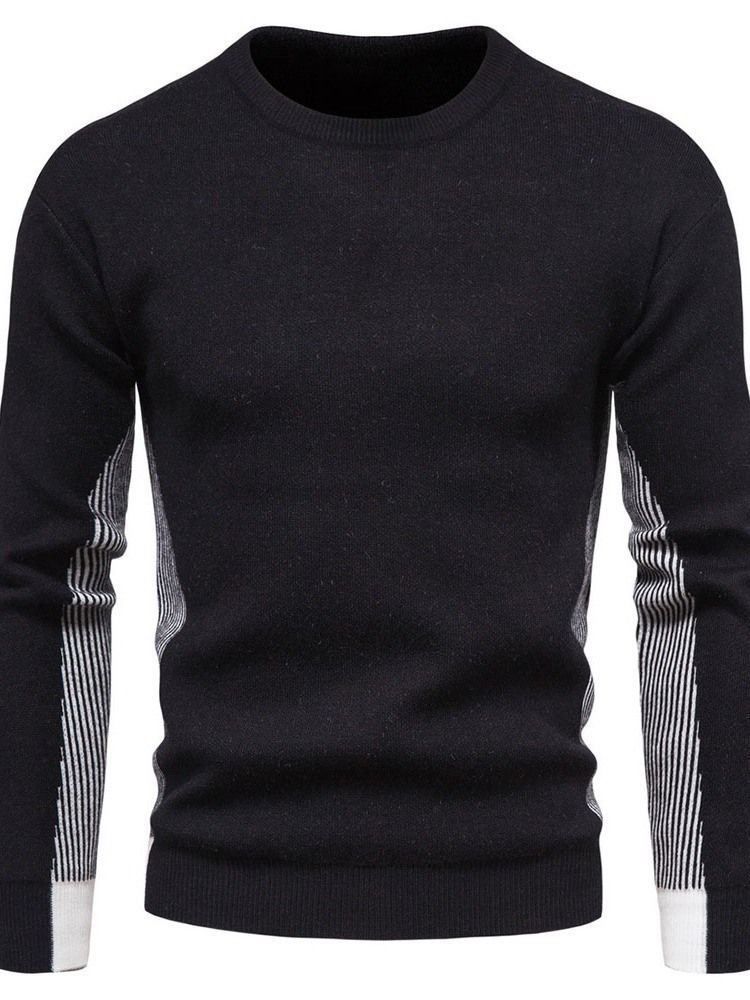 Rundhals Standard Patchwork Casual Herren Slim Pullover