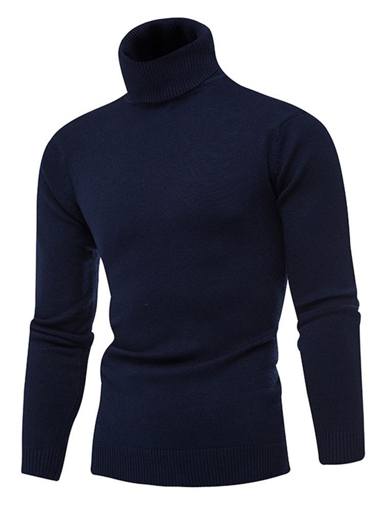 Schlanker Schlichter Herrenpullover Mit Hohem Kragen
