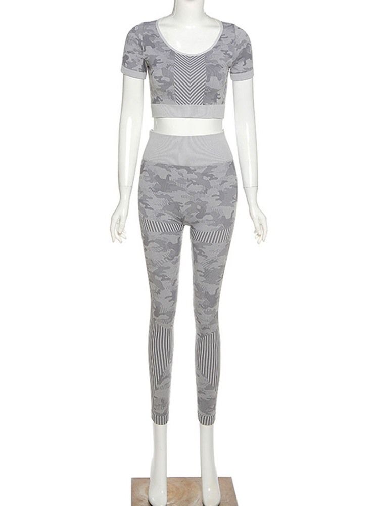 Damen Print Camouflage Anti-schweiß Polyester Pullover Kurzarm Bekleidungssets