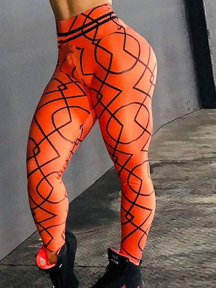 Damen Atmungsaktiver Geometrischer Polyester-print Der In Voller Länge Yogahosen Mit Hoher Taille Tiktok-leggings Läuft