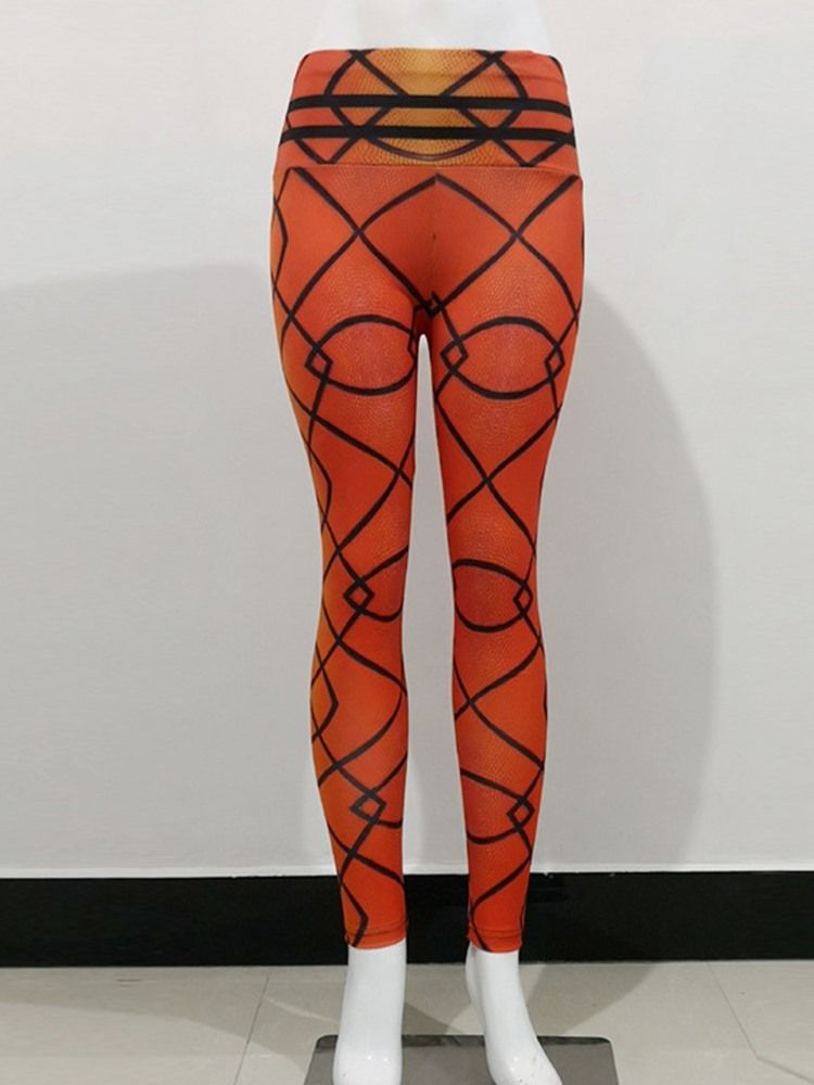 Damen Atmungsaktiver Geometrischer Polyester-print Der In Voller Länge Yogahosen Mit Hoher Taille Tiktok-leggings Läuft