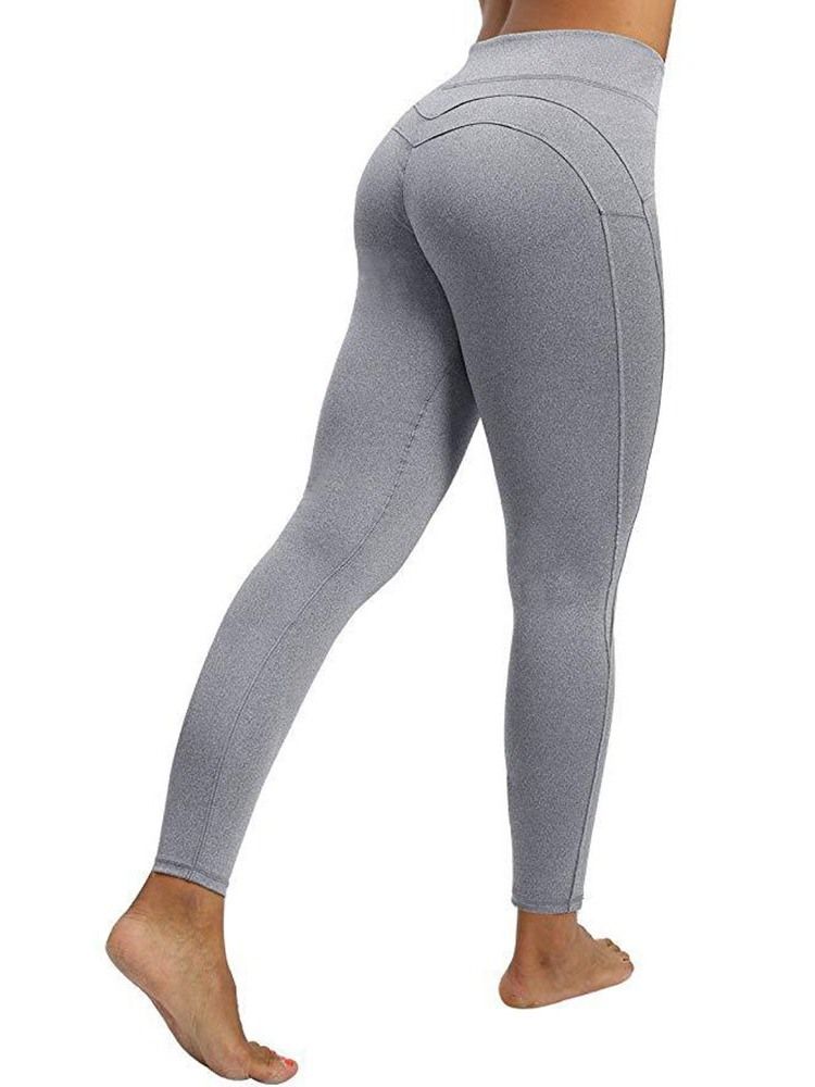 Damen Polyester Atmungsaktive Feste Knöchellange Leggings Yogahose Hohe Taille Tiktok Leggings