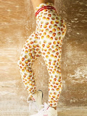Emoticon Print Quick Dry Damen Leggings Yogahose Tiktok Leggings Mit Hoher Taille