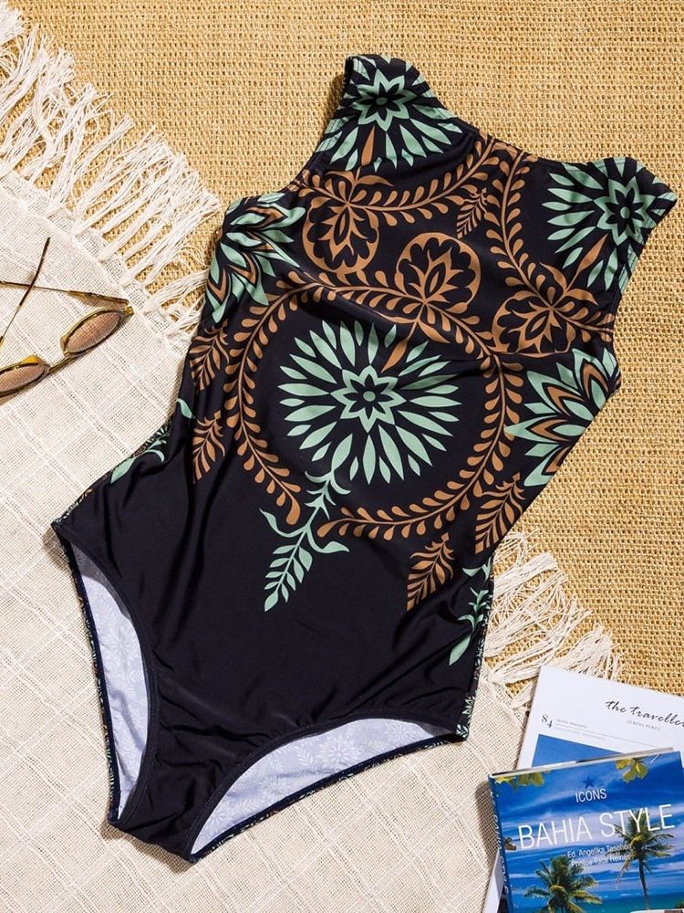 Damen Bademode Mit Blumenmuster Und Knappem Print