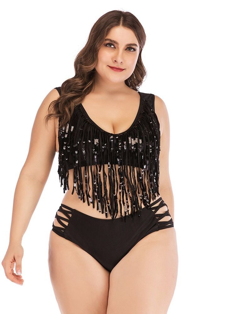 Damen-bikini-set Mit Asymmetrischen Quasten-hohlkörpern