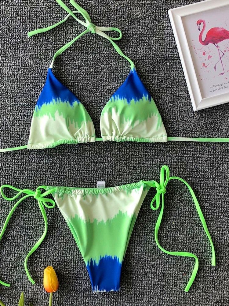 Damen-farbblock-schnür-sexy-bikini