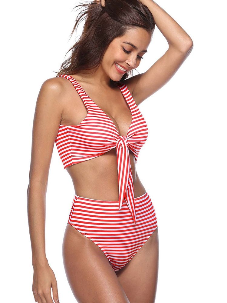 Damen Gestreifter Bowknot Schnür-bikini