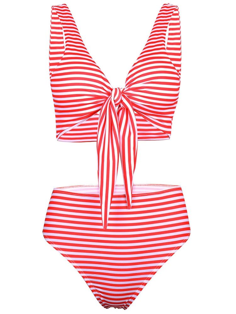 Damen Gestreifter Bowknot Schnür-bikini