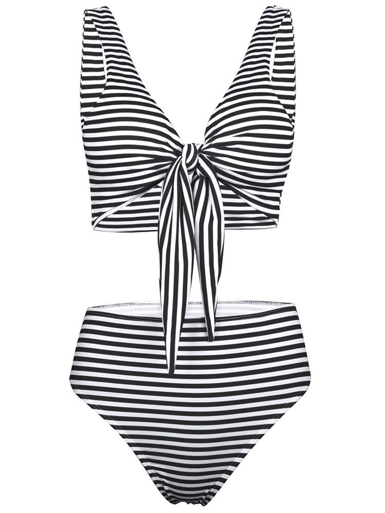 Damen Gestreifter Bowknot Schnür-bikini