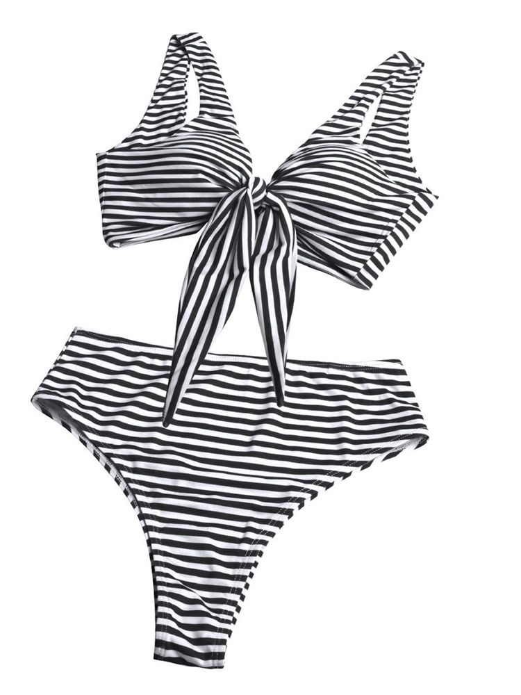 Damen Gestreifter Bowknot Schnür-bikini