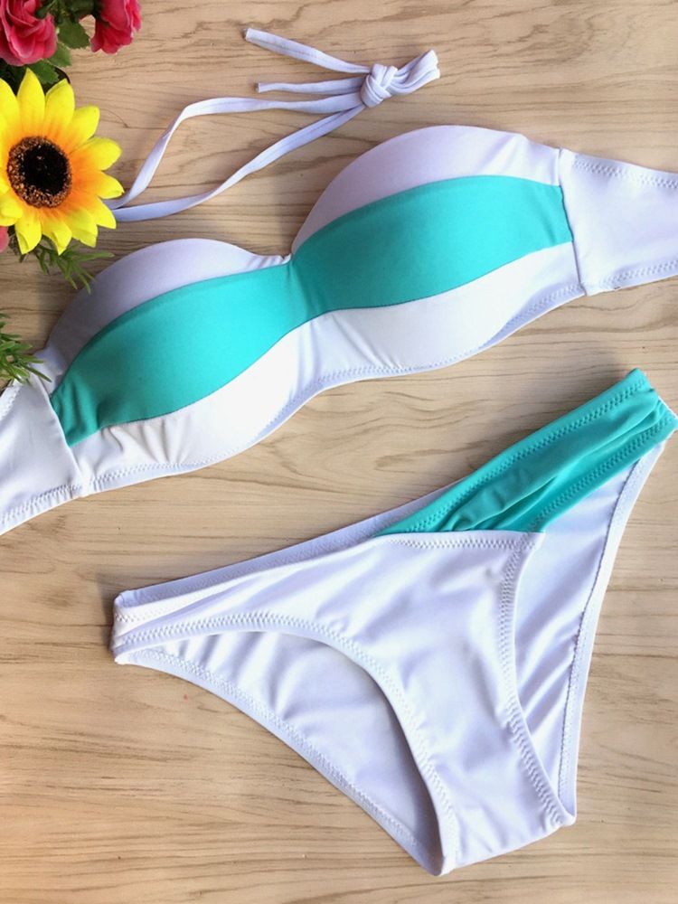 Damen Trägerloses Bikini-set Mit Frischem Farbblock (send Straps)