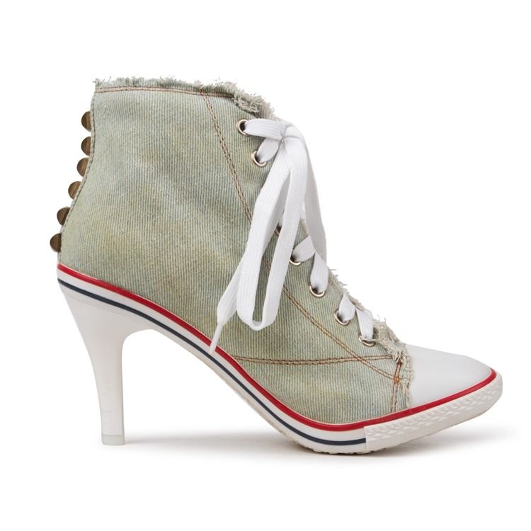 Damen Nieten Dekoration Schnürstiefel Aus Canvas Mit Hohem Absatz