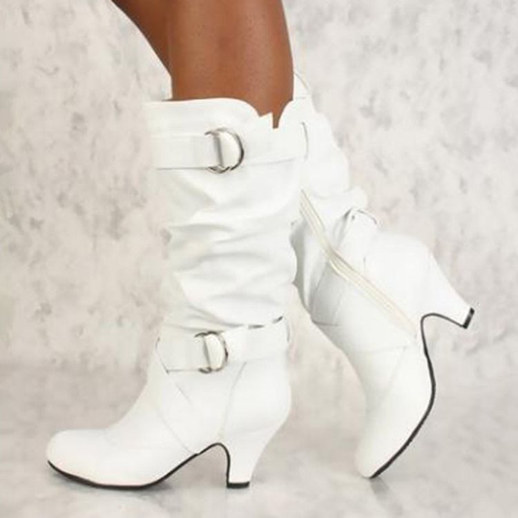 Damen-stiefel Mit Seitlichem Reißverschluss Und Klobigem Absatz