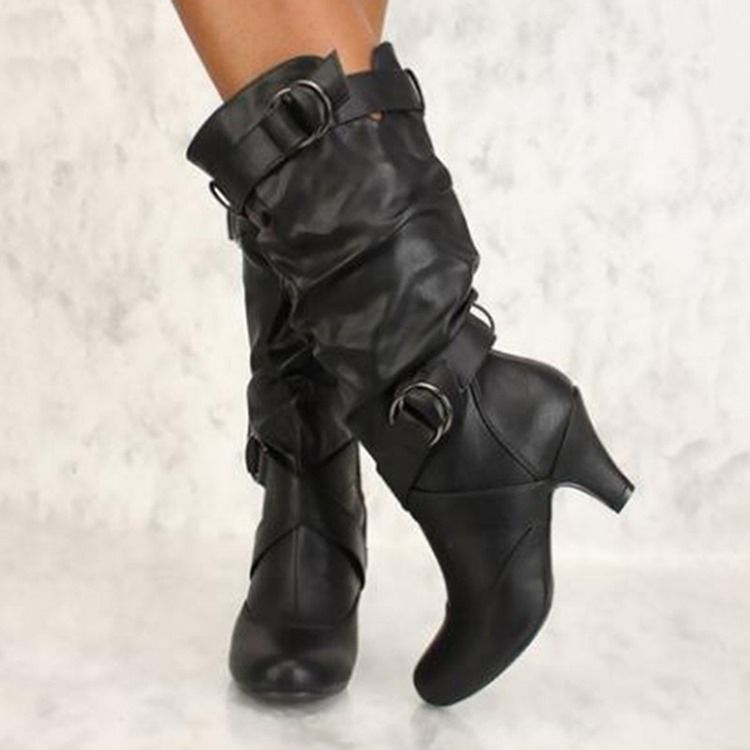 Damen-stiefel Mit Seitlichem Reißverschluss Und Klobigem Absatz