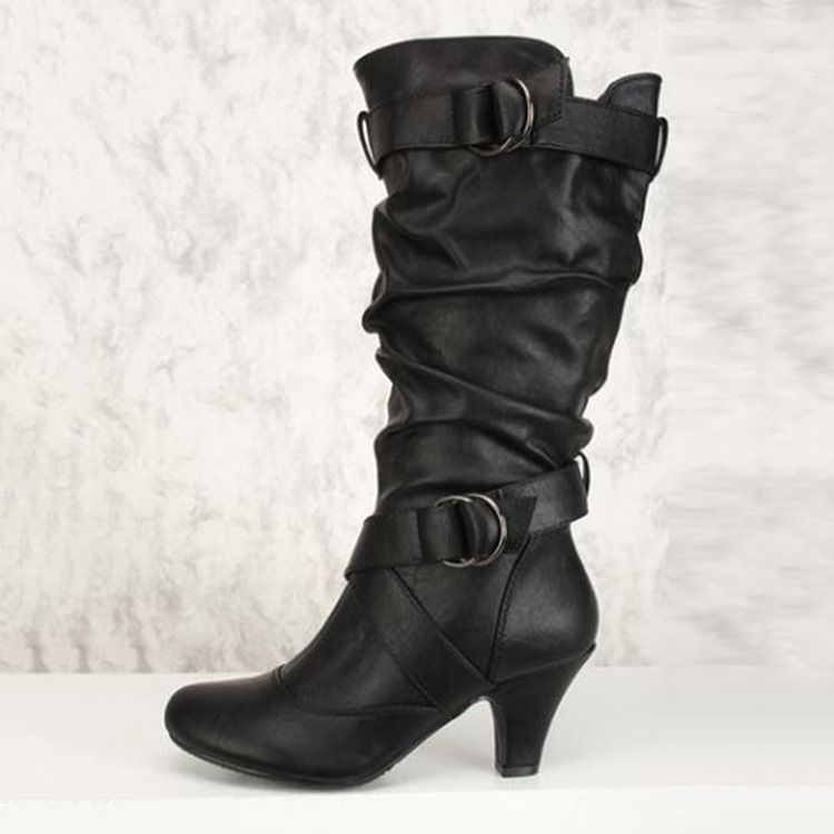 Damen-stiefel Mit Seitlichem Reißverschluss Und Klobigem Absatz