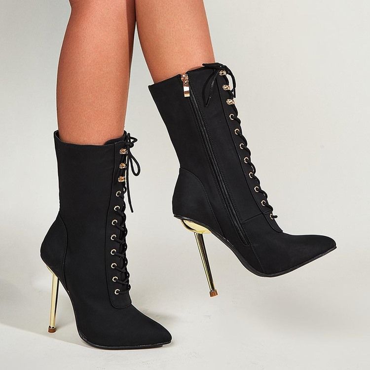 Damen Stiletto Heel Plain Spitzschuh Freizeitstiefel Pla