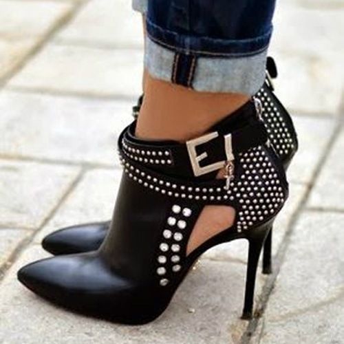 Damenmode Strass High Heel Stiefel Mit Spitzer Zehenpartie