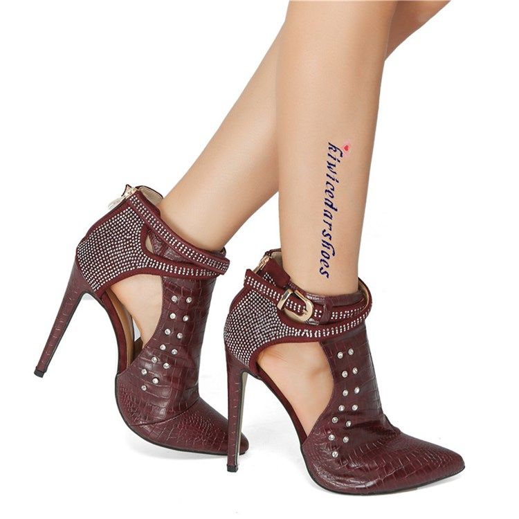 Damenmode Strass High Heel Stiefel Mit Spitzer Zehenpartie