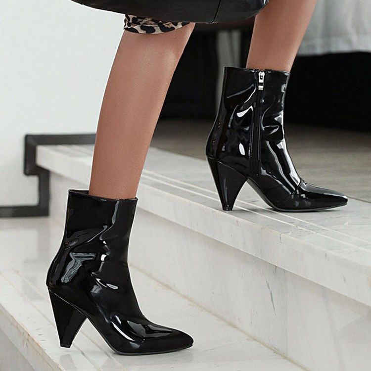 Frauen Einfarbig Mit Seitlichem Reißverschluss Und Spitzer Zehe Sexy Stiefel