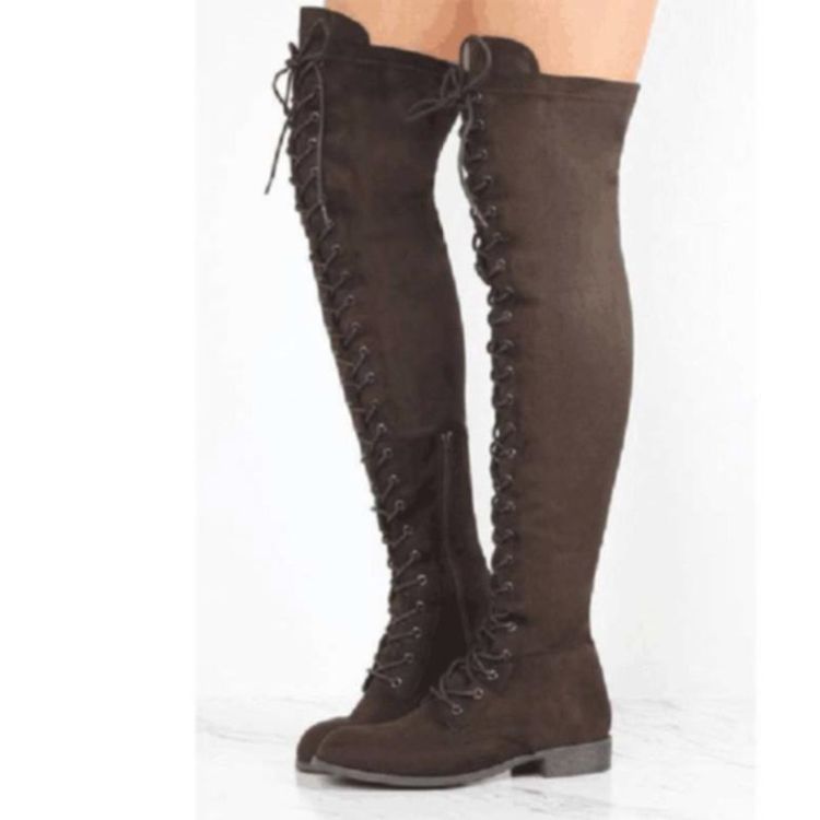 Kniehohe Stiefel Mit Blockabsatz Und Kreuzriemen Für Damen