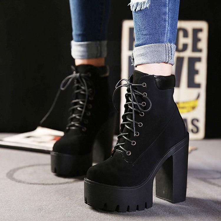 Patchwork Round Toe Chunky Heel Damenmode Stiefel