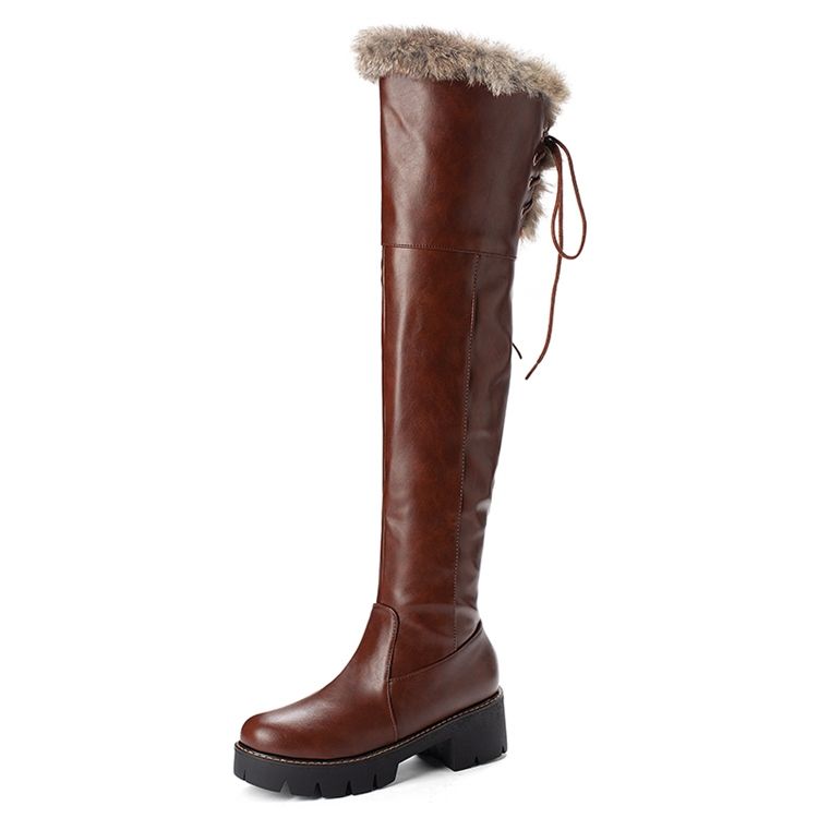 Side Zipper Plain Round Toe Kniehohe Schneestiefel Für Damen