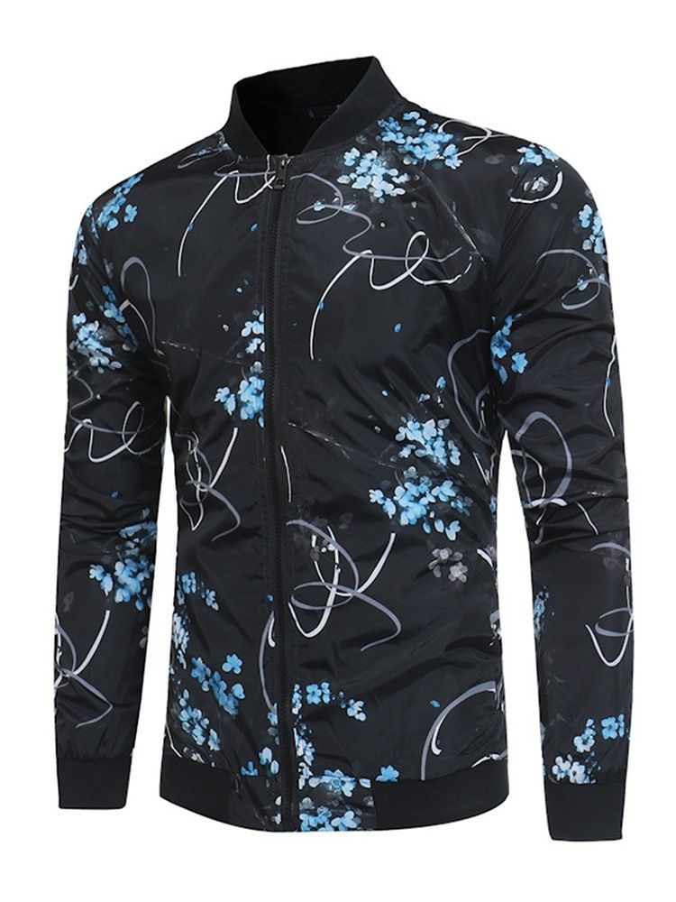 Blumendruck Stehkragen Herren Frühlingsjacke