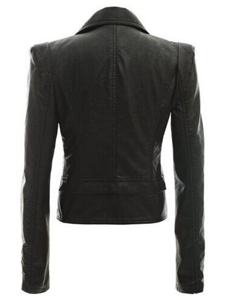 Damen Reißverschluss Revers Pu Slim Jacke