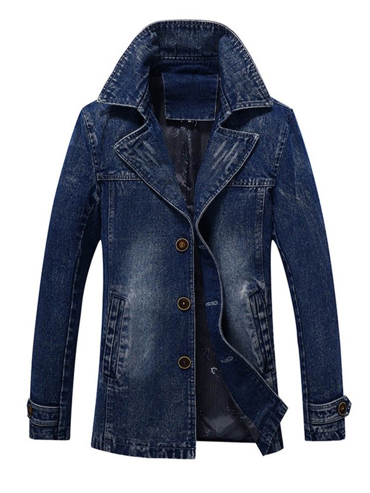 Denim Revers Slim Herren Trenchcoat