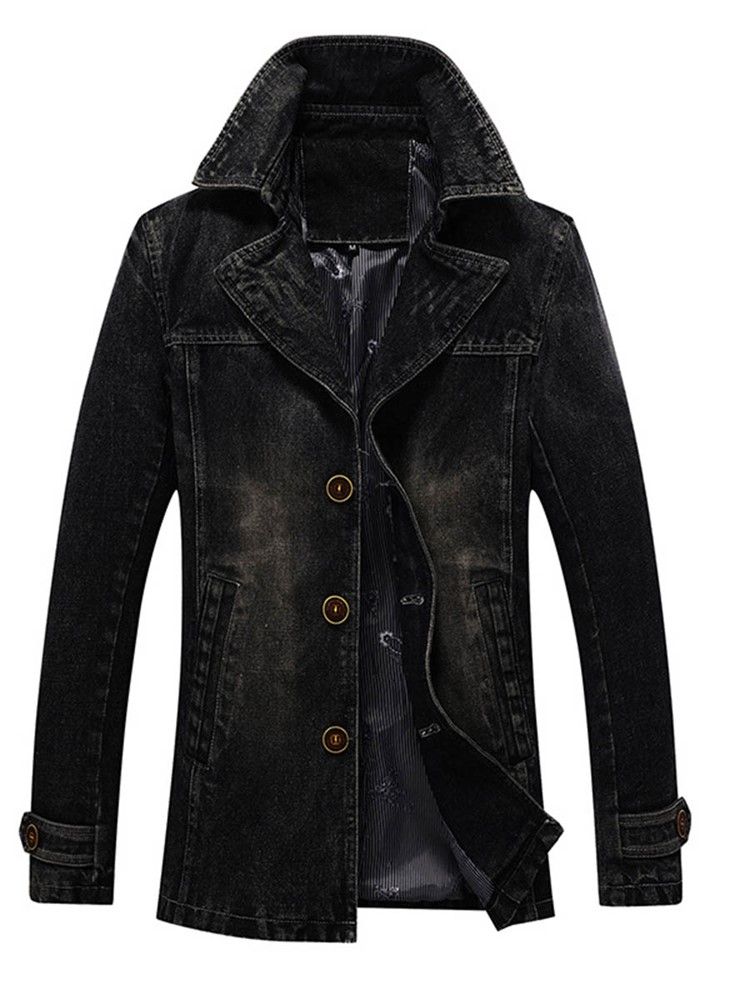 Denim Revers Slim Herren Trenchcoat
