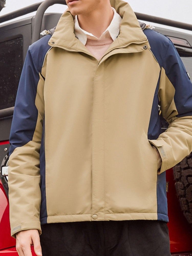 Fleece Color Block Kapuzen Sport Winter Herrenjacke