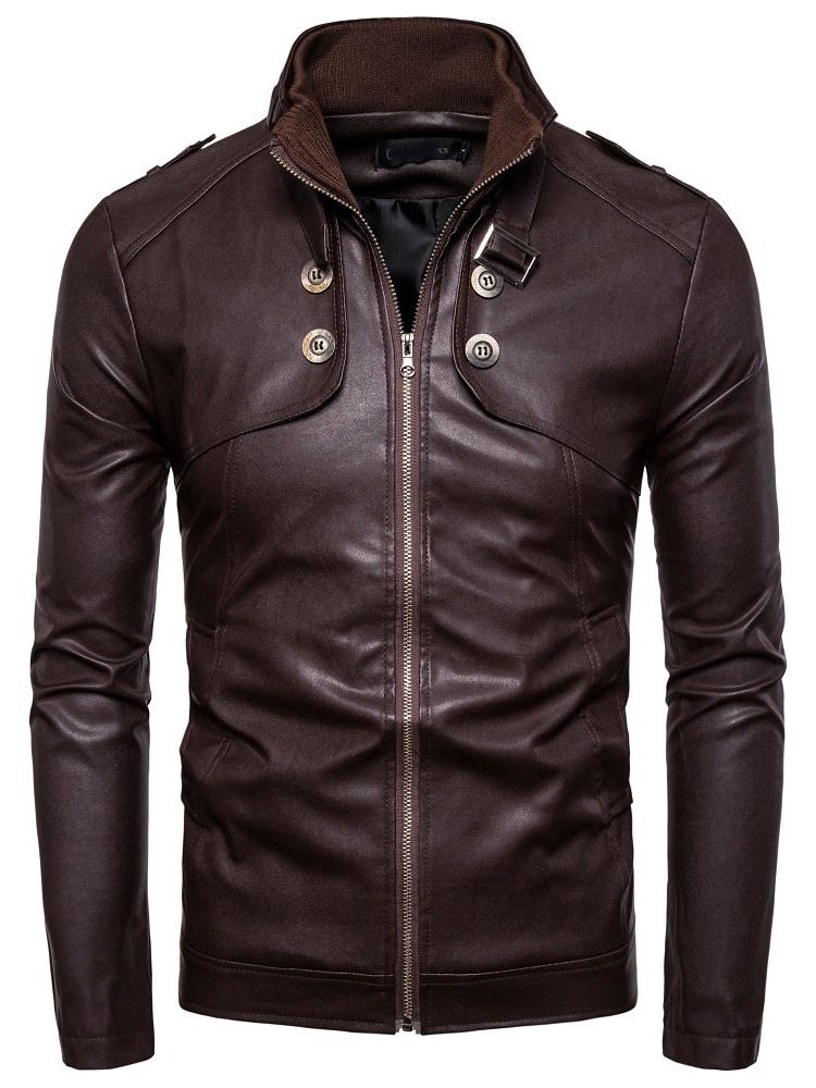 Herren Standard Stehkragen Plain Slim Europäische Lederjacke