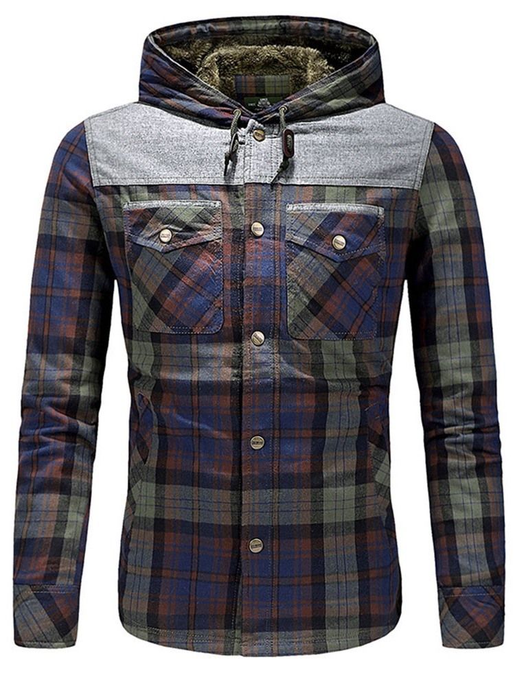 Karierte Fleece Patchwork Winter Casual Herrenjacke