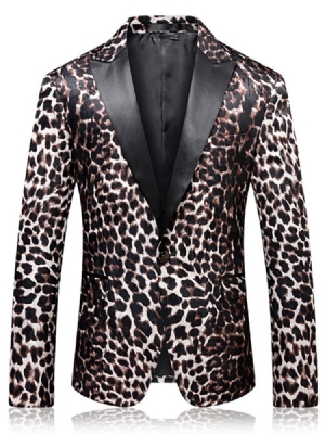 Leopard One Button Herren Slim Fit Blazerjacke Mit Gekerbtem Revers