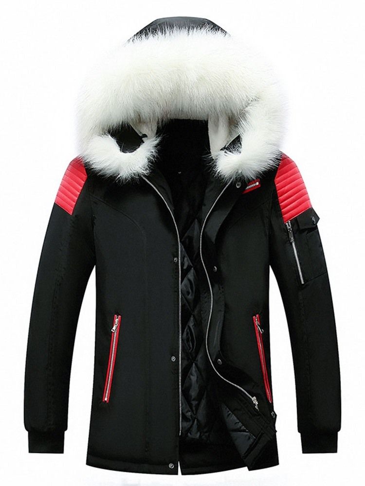 Mittellange Kapuzen Patchwork Casual Zipper Herren Daunenjacke