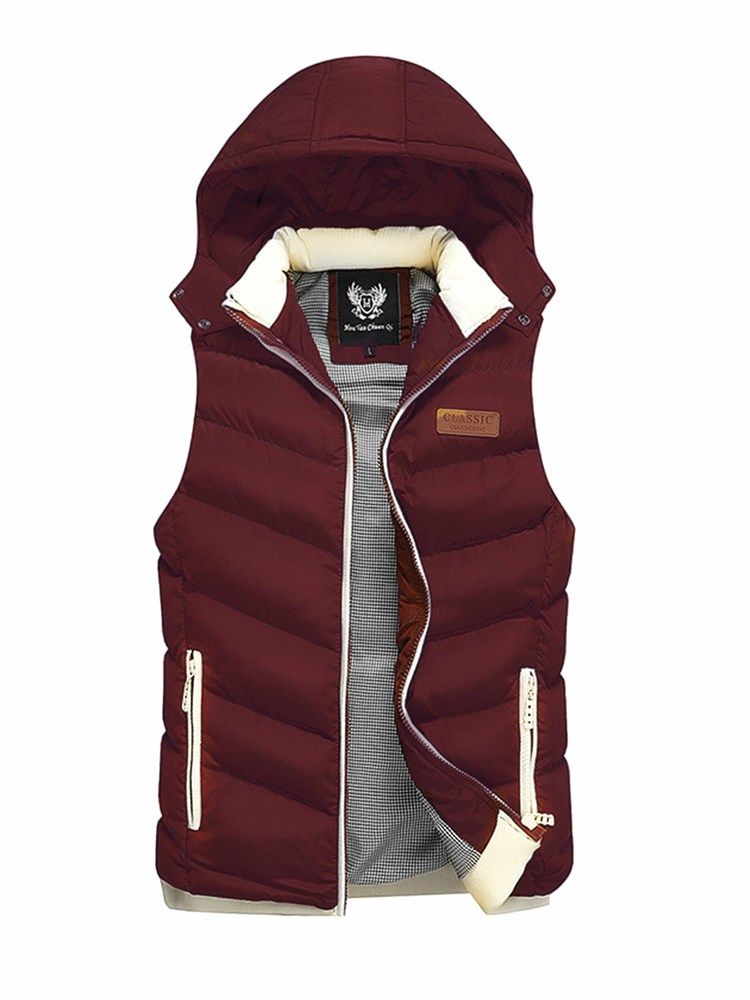 Plain Zipper Hooded Casual Slim Herrenweste