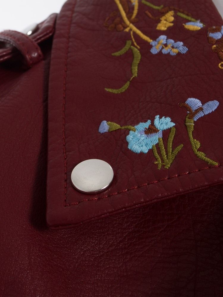 Pu-jacke Für Damen Mit Revers Und Blumenstickerei