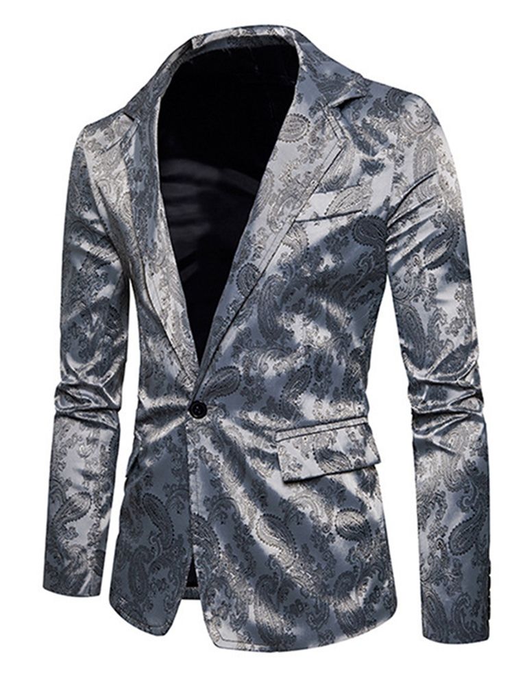 Slim Fit Herren-blazer Mit Gekerbtem Revers Und Taschendruck