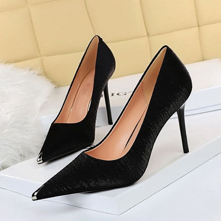 Damen-pailletten-spitze-zehen-stiletto-absatz-patchwork-dünne Schuhe