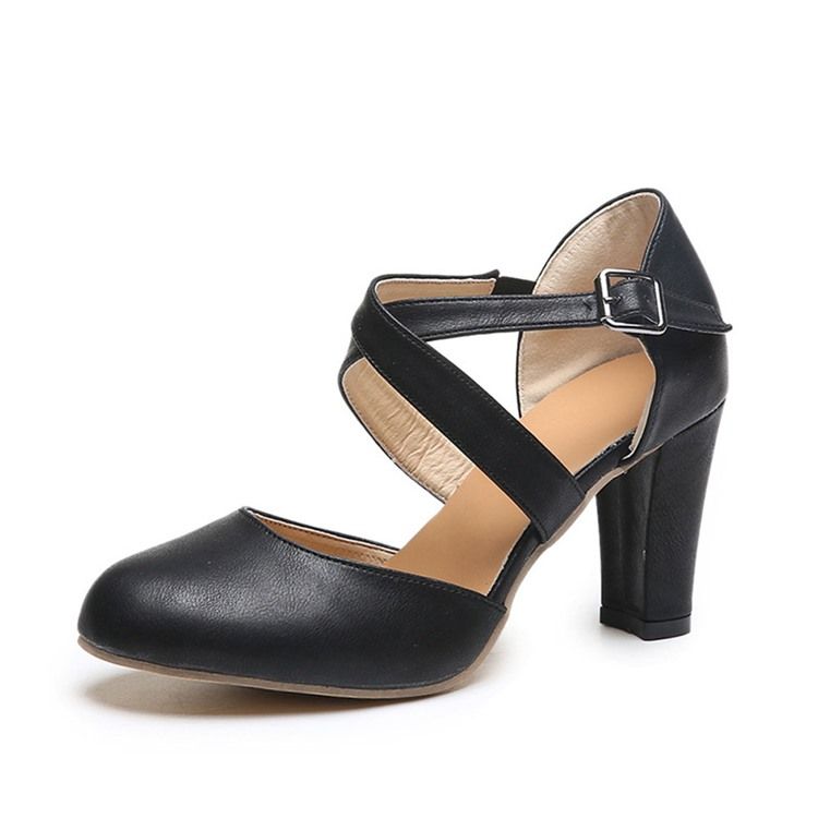 Damen Runde Zehenschnalle Chunky Heel Low-cut Upper Thin Schuhe
