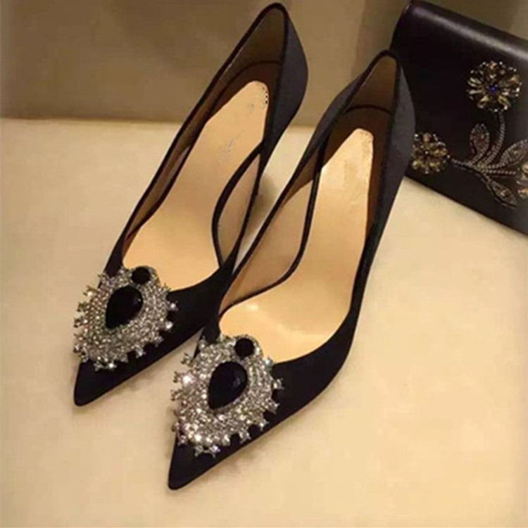 Rhinestone Seidenstoff Slip-on Spitzschuh Damen Ballschuhe